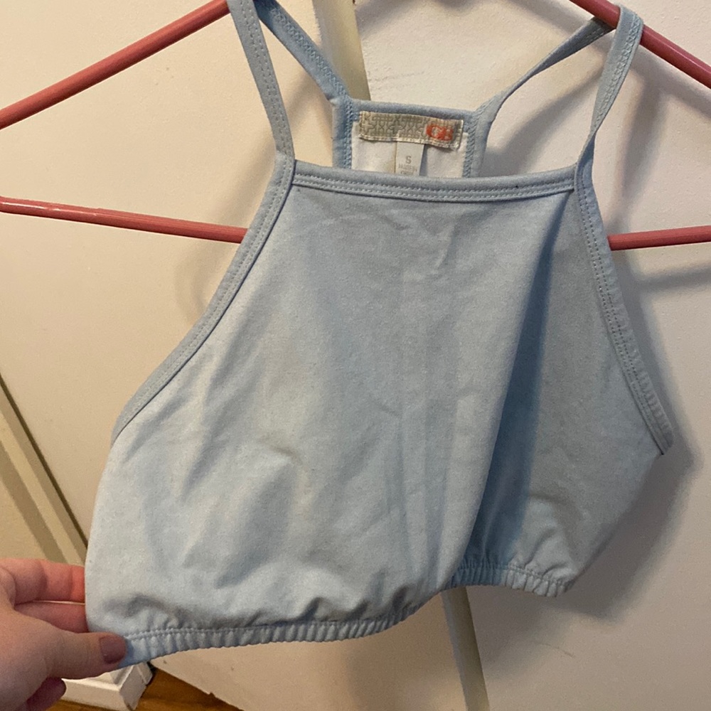 Adorable Gianni Bini baby blue sports bra crop top.
